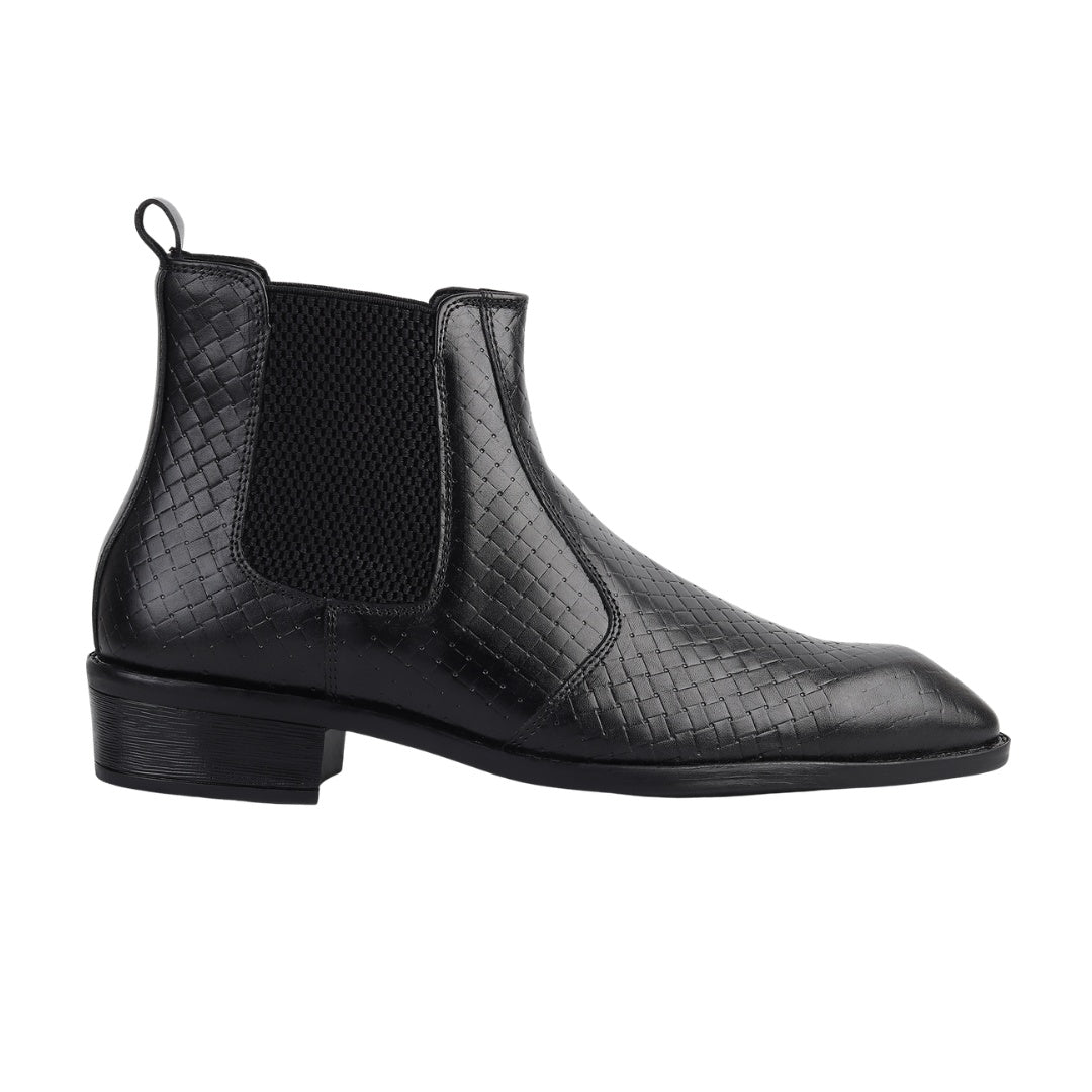 Hayes London | Kingsley Cuban Heel Boots – Black Textured Genuine Leather Men’s Boots (2.5-Inch Heel & Tapered Toe Design)