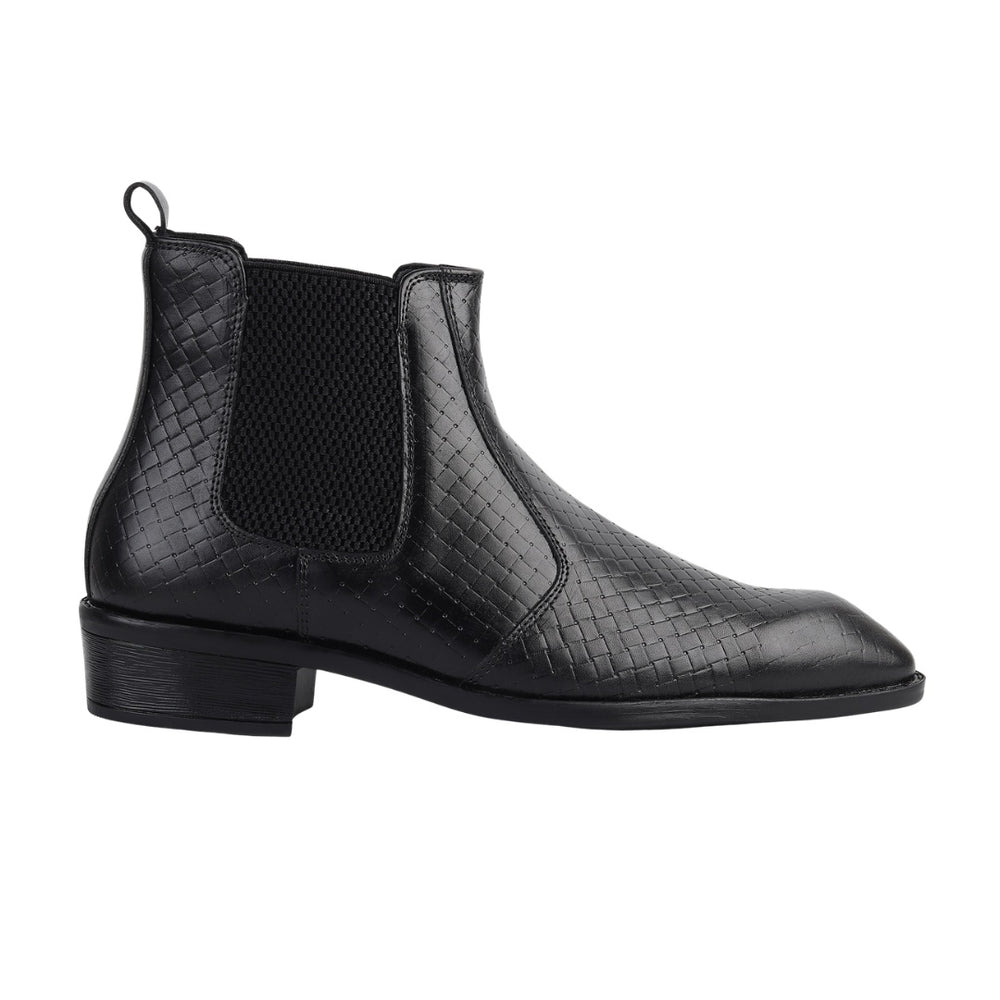 Hayes London | Kingsley Cuban Heel Boots – Black Textured Genuine Leather Men’s Boots (2.5-Inch Heel & Tapered Toe Design)