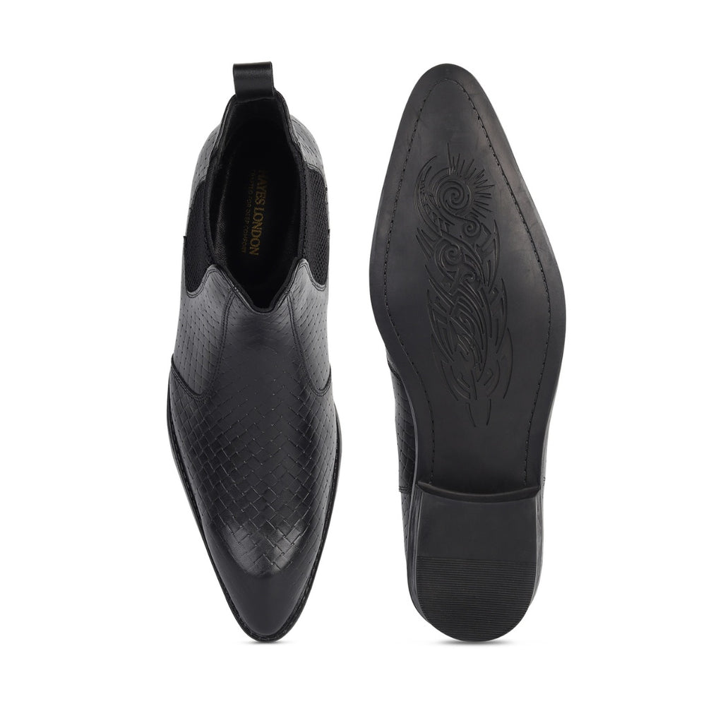 Hayes London | Kingsley Cuban Heel Boots – Black Textured Genuine Leather Men’s Boots (2.5-Inch Heel & Tapered Toe Design)