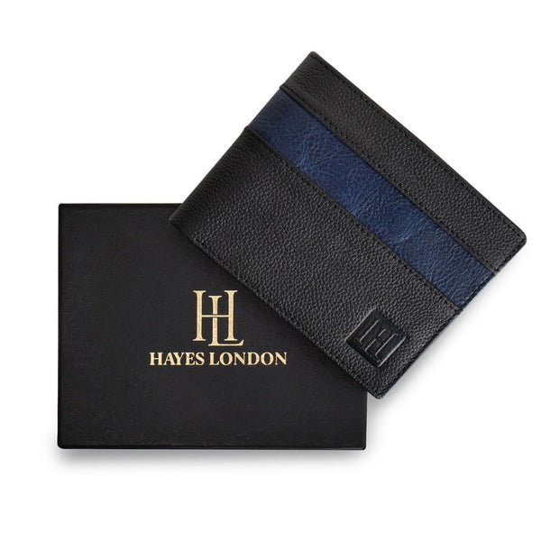Hayes London | Maverick Black Genuine Leather Textured Wallet for Men - RFID Blocking, Slim Bifold Wallet with 11 Compartments