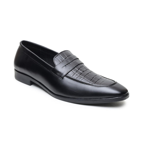 Hayes London | Milan Black Formal Penny Loafers for Men – Genuine Leather Croco Slip-On Shoes for Office & Party Wear