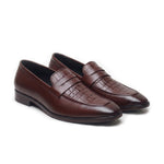 Milan Brown Formal Penny Loafers for Men – Genuine Leather Croco Slip-On Shoes for Office & Party Wear