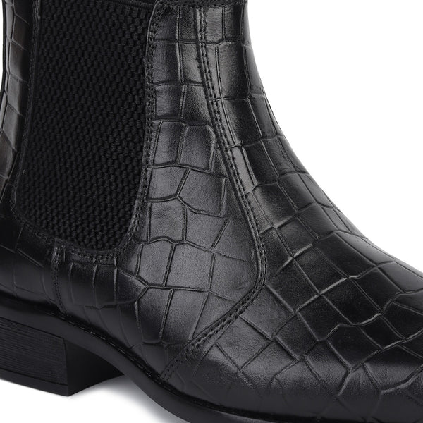 Hayes London | Pablo Cuban Heel Boots – Black Croco-Textured Genuine Leather Men’s Boots (2.5-Inch Heel & Tapered Toe Design)