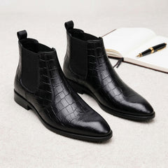 Hayes London | Pablo Cuban Heel Boots – Black Croco-Textured Genuine Leather Men’s Boots (2.5-Inch Heel & Tapered Toe Design)