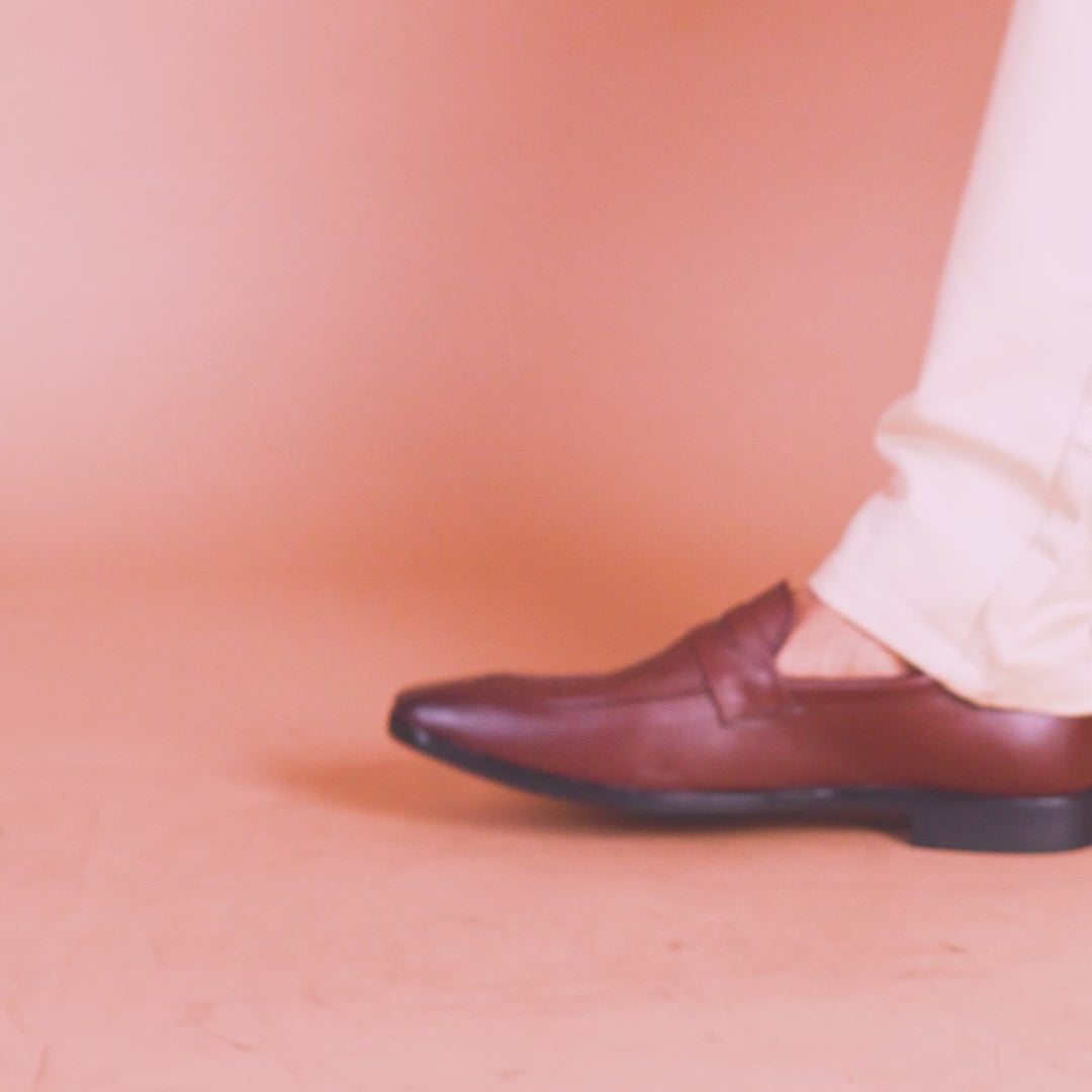 Milan Brown Formal Penny Loafers for Men – Genuine Leather Croco Slip-On Shoes for Office & Party Wear