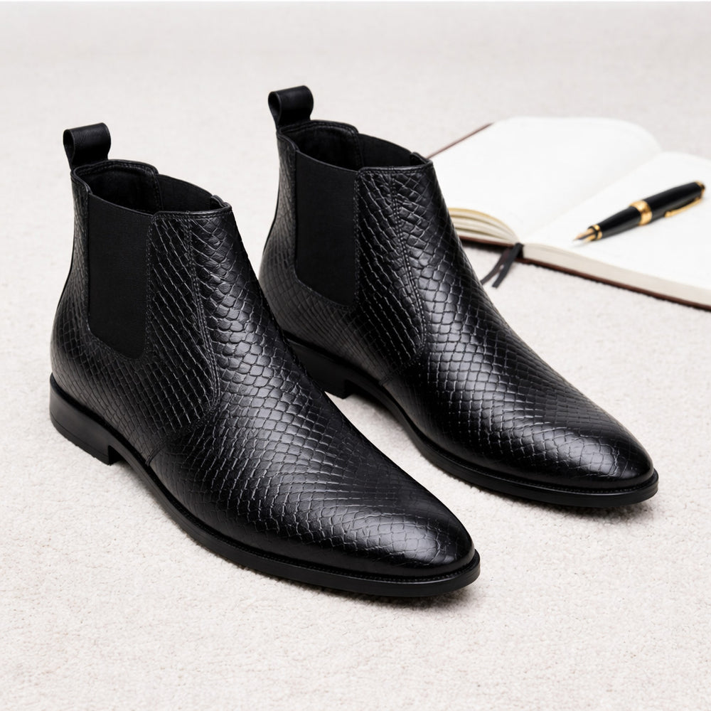 Hayes London | Griffin Chelsea Boots – Black Textured Genuine Leather Men’s Shoes