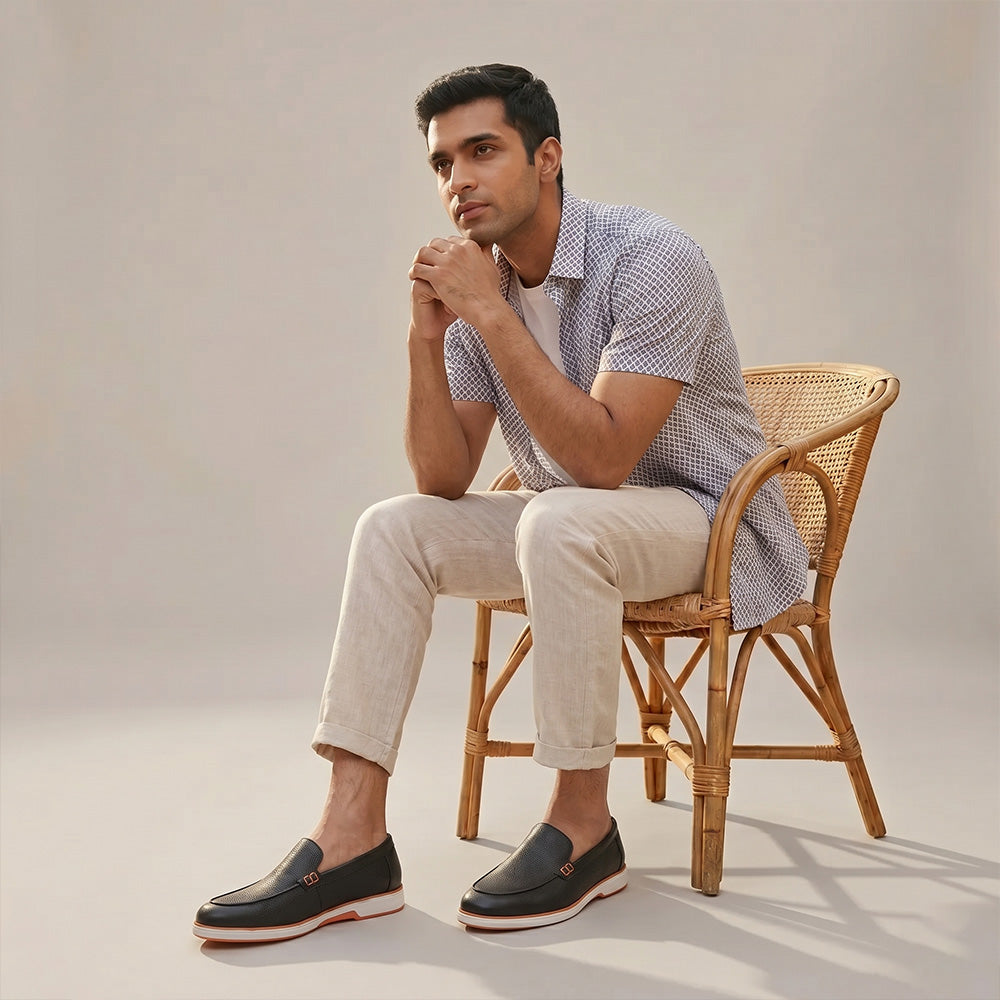 Hayes London | Rio Black - Genuine Leather Casual Loafer Shoes for Men – Smart, Breathable Summer-Walk Loafers