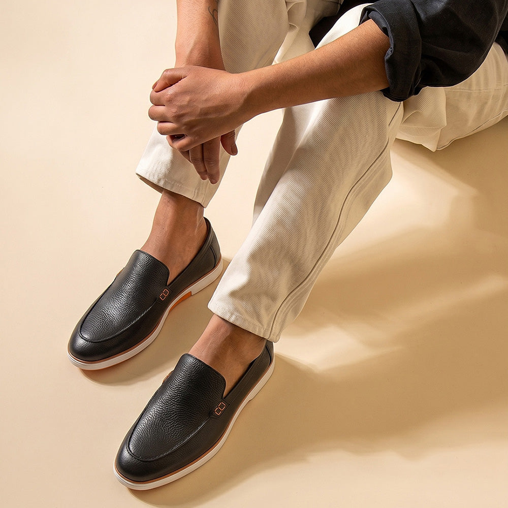 Hayes London | Rio Black - Genuine Leather Casual Loafer Shoes for Men – Smart, Breathable Summer-Walk Loafers