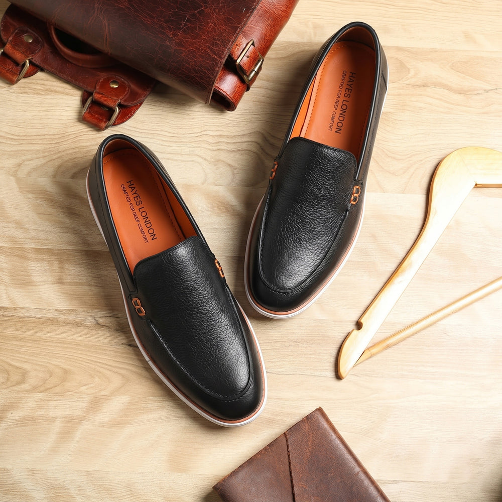 Hayes London | Rio Black - Genuine Leather Casual Loafer Shoes for Men – Smart, Breathable Summer-Walk Loafers