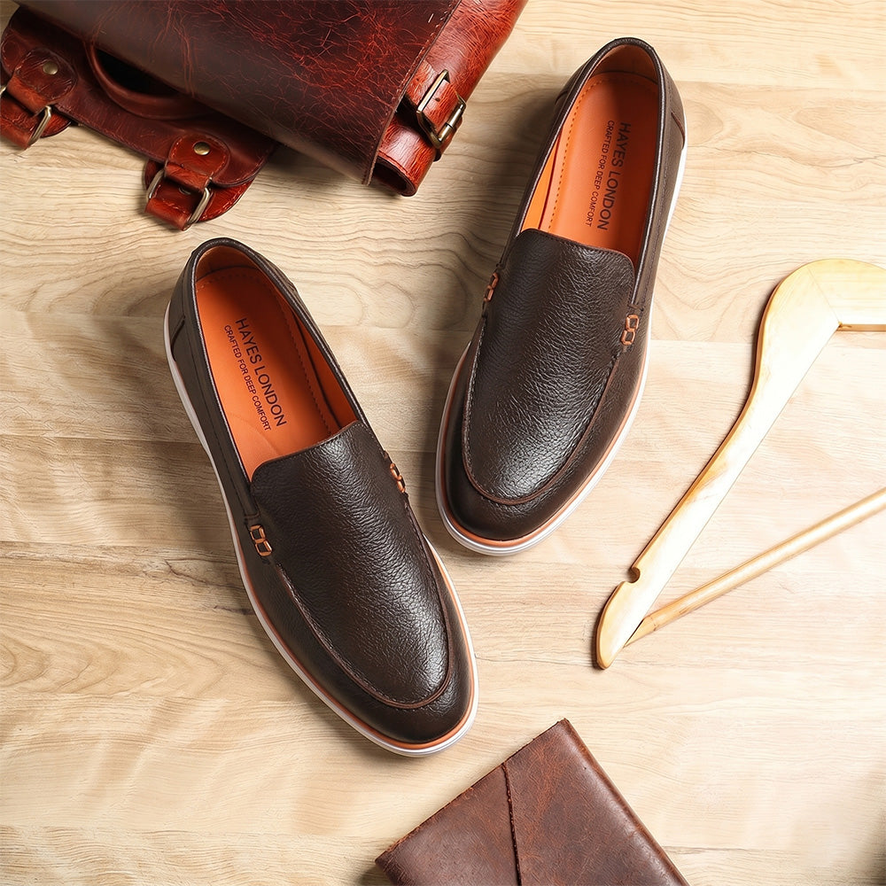Hayes London | Rio Brown - Genuine Leather Casual Loafer Shoes for Men – Smart, Breathable Summer-Walk Loafers