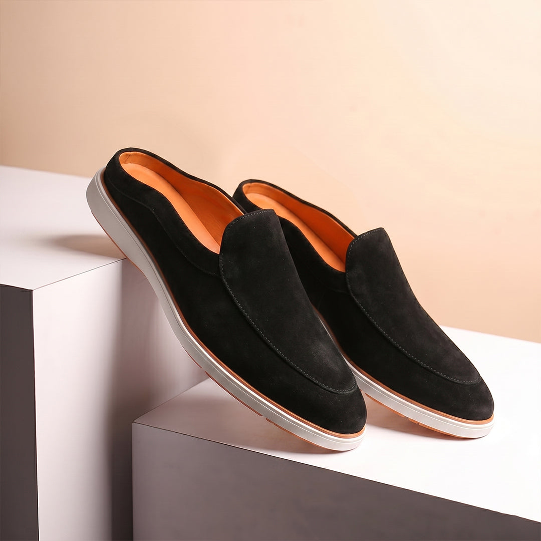 Hayes London | Riviera Ash Grey - Italian Suede Leather Backless Slip-On Mule Loafers for Men – Casual Summer-Walk Half Shoes