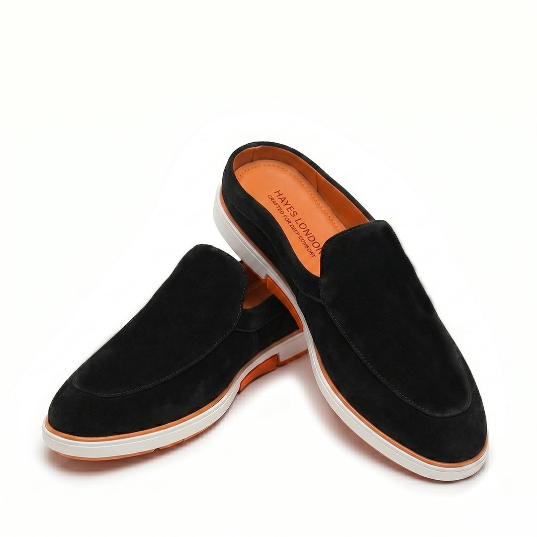 Hayes London | Riviera Ash Grey - Italian Suede Leather Backless Slip-On Mule Loafers for Men – Casual Summer-Walk Half Shoes