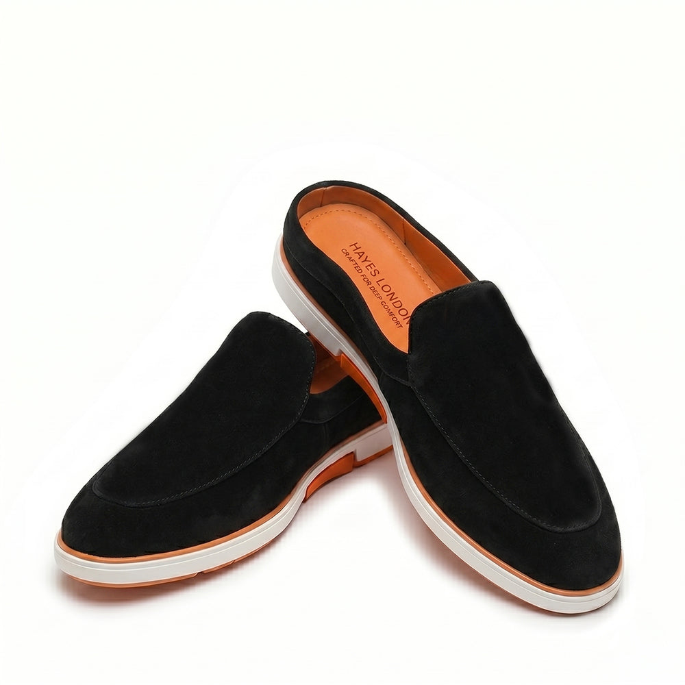 Hayes London | Riviera Ash Grey - Italian Suede Leather Backless Slip-On Mule Loafers for Men – Casual Summer-Walk Half Shoes