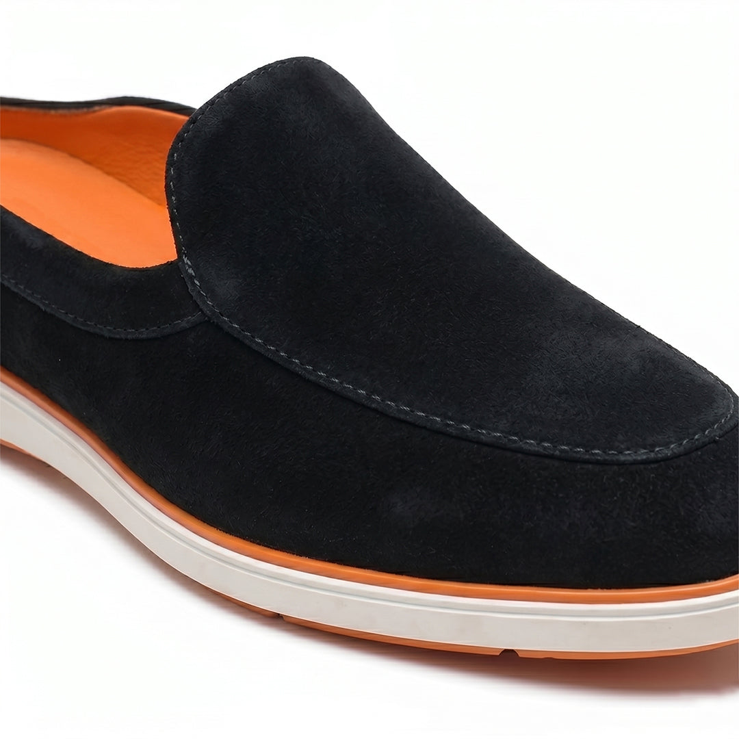 Hayes London | Riviera Ash Grey - Italian Suede Leather Backless Slip-On Mule Loafers for Men – Casual Summer-Walk Half Shoes