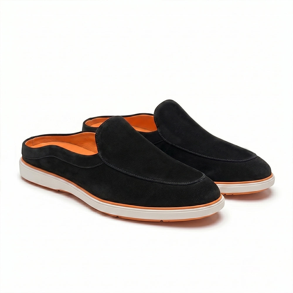 Hayes London | Riviera Ash Grey - Italian Suede Leather Backless Slip-On Mule Loafers for Men – Casual Summer-Walk Half Shoes
