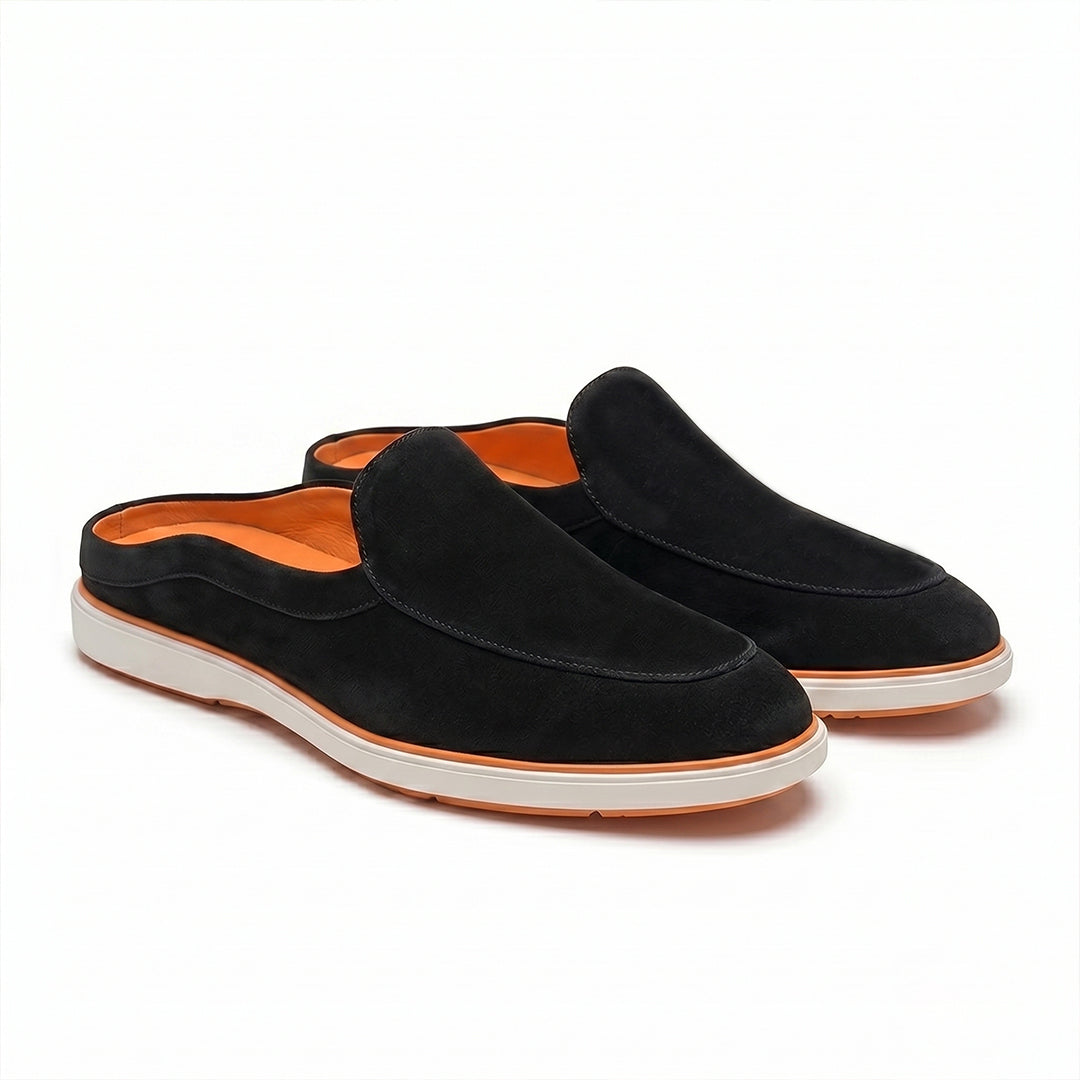 Hayes London | Riviera Ash Grey - Italian Suede Leather Backless Slip-On Mule Loafers for Men – Casual Summer-Walk Half Shoes