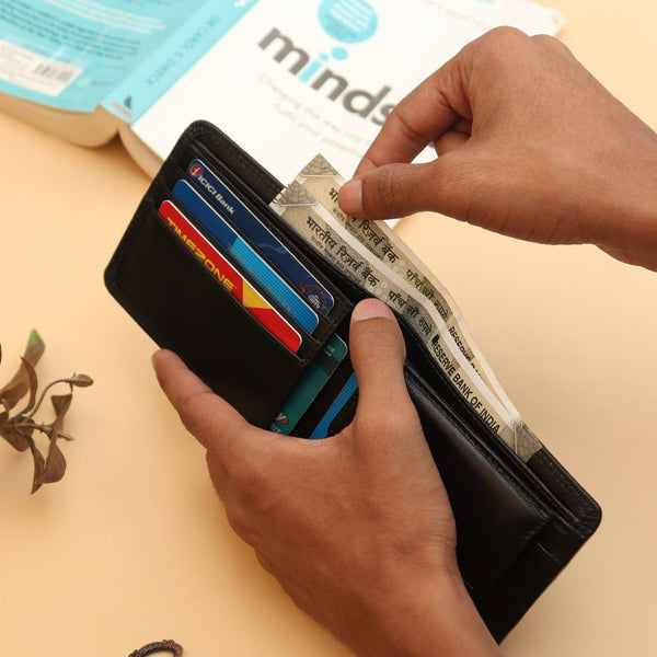 Hayes London | Hayes London Signature Black Genuine Leather Textured Wallet for Men - RFID Blocking, Slim Bifold Wallet with 8 Compartments