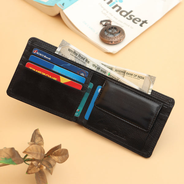 Hayes London | Hayes London Signature Black Genuine Leather Textured Wallet for Men - RFID Blocking, Slim Bifold Wallet with 8 Compartments