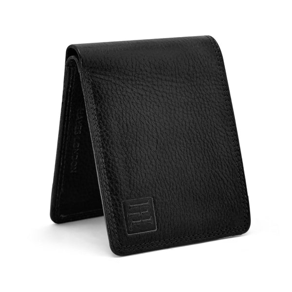 Hayes London | Hayes London Signature Black Genuine Leather Textured Wallet for Men - RFID Blocking, Slim Bifold Wallet with 8 Compartments