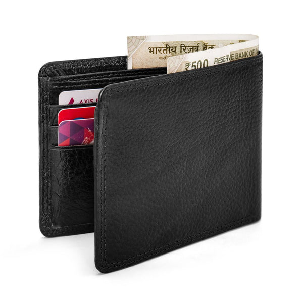 Hayes London | Hayes London Signature Black Genuine Leather Textured Wallet for Men - RFID Blocking, Slim Bifold Wallet with 8 Compartments