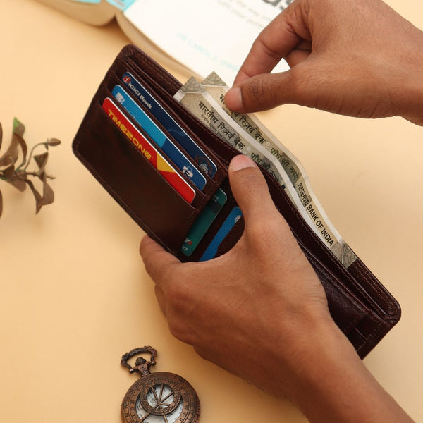 Hayes London | Hayes London Signature Brown Genuine Leather Textured Wallet for Men - RFID Blocking, Slim Bifold Wallet with 8 Compartments