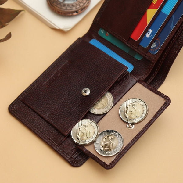 Hayes London | Hayes London Signature Brown Genuine Leather Textured Wallet for Men - RFID Blocking, Slim Bifold Wallet with 8 Compartments