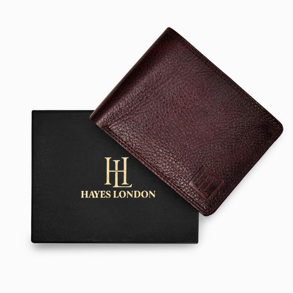 Hayes London | Hayes London Signature Brown Genuine Leather Textured Wallet for Men - RFID Blocking, Slim Bifold Wallet with 8 Compartments