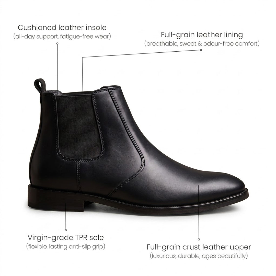 Hayes London | Strider Chelsea Boots – Black Plain Genuine Leather Men’s Shoes
