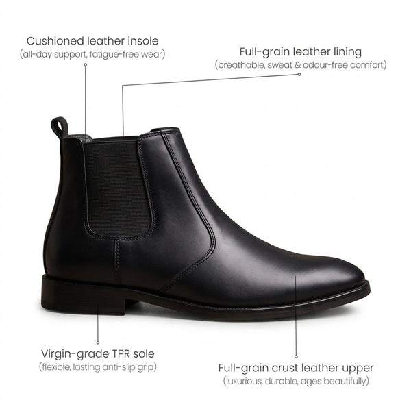Hayes London | Strider Chelsea Boots – Black Plain Genuine Leather Men’s Shoes