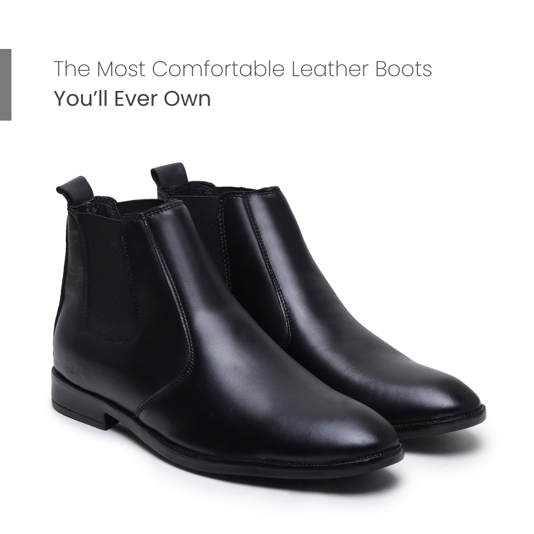 Hayes London | Strider Chelsea Boots – Black Plain Genuine Leather Men’s Shoes