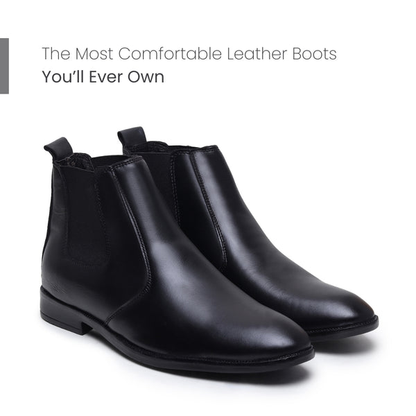 Hayes London | Strider Chelsea Boots – Black Plain Genuine Leather Men’s Shoes