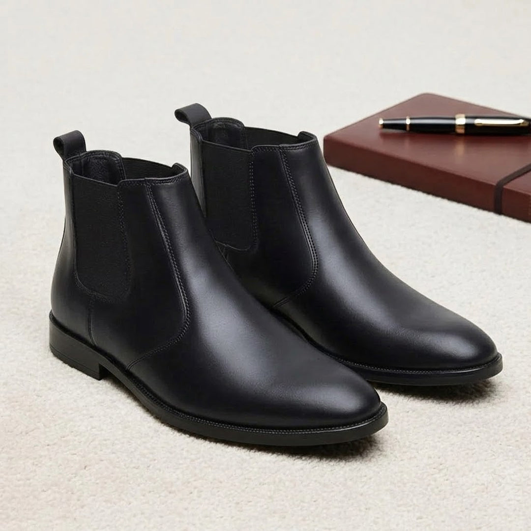 Hayes London | Strider Chelsea Boots – Black Plain Genuine Leather Men’s Shoes