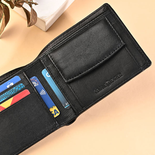 Hayes London | Hayes London Stud Black Genuine Leather Wallet for Men - RFID Blocking, Slim Bifold Wallet with 8 Compartments