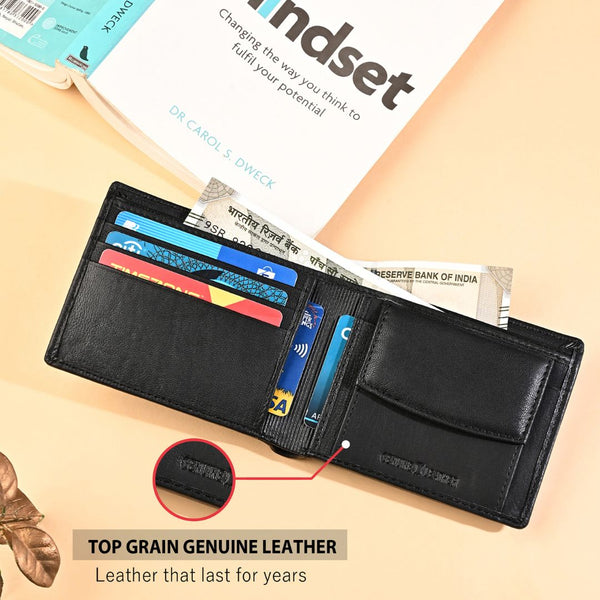 Hayes London | Hayes London Stud Black Genuine Leather Wallet for Men - RFID Blocking, Slim Bifold Wallet with 8 Compartments