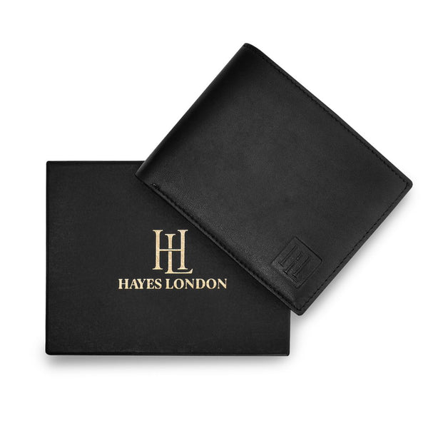 Hayes London | Hayes London Stud Black Genuine Leather Wallet for Men - RFID Blocking, Slim Bifold Wallet with 8 Compartments