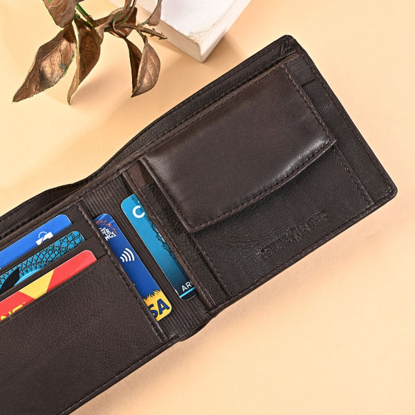 Hayes London | Hayes London Stud Brown Genuine Leather Wallet for Men - RFID Blocking, Slim Bifold Wallet with 8 Compartments