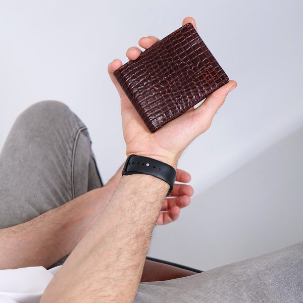Hayes London | The Gator Brown Genuine Leather Wallet for Men – RFID Blocking, Original Bifold Wallet with 8 Compartments