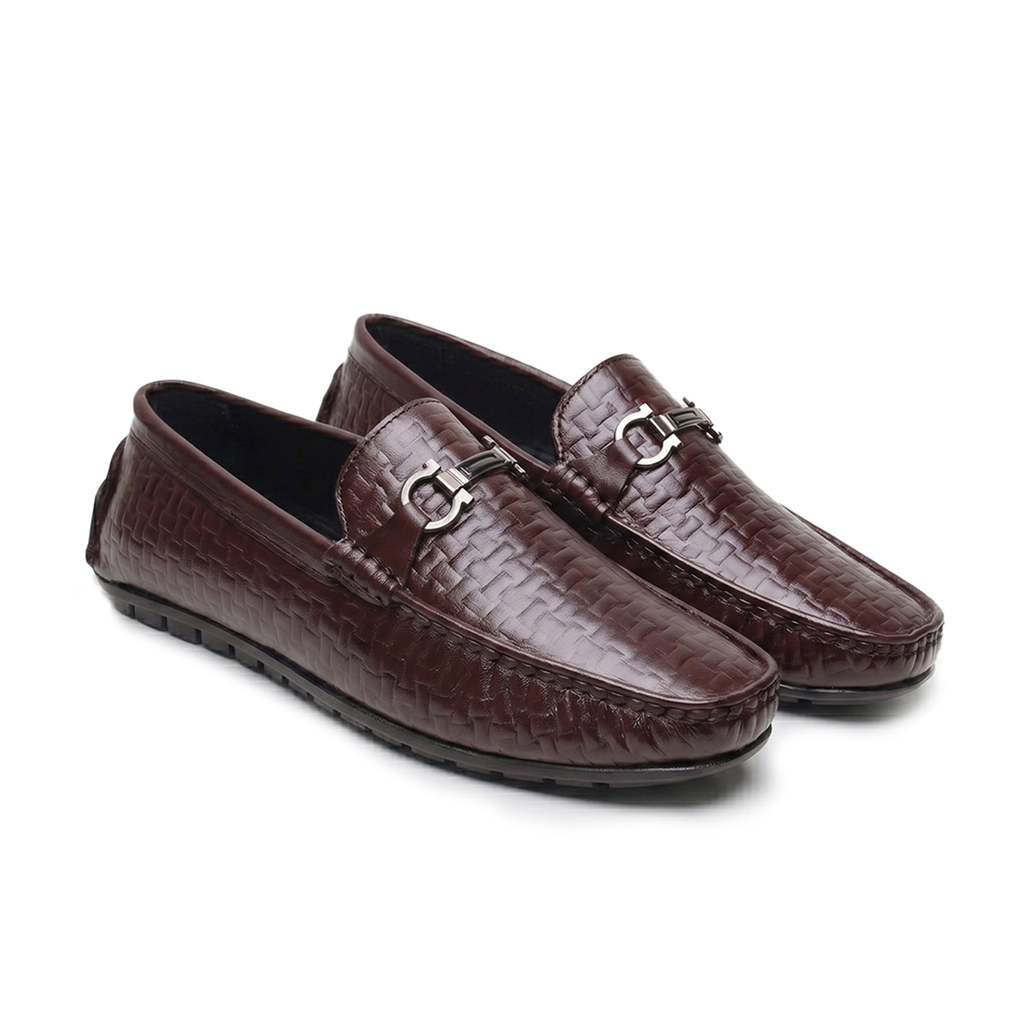 Hayes London | Torque Driving Loafers – Brown Woven Embossed Genuine Leather Men’s Shoes
