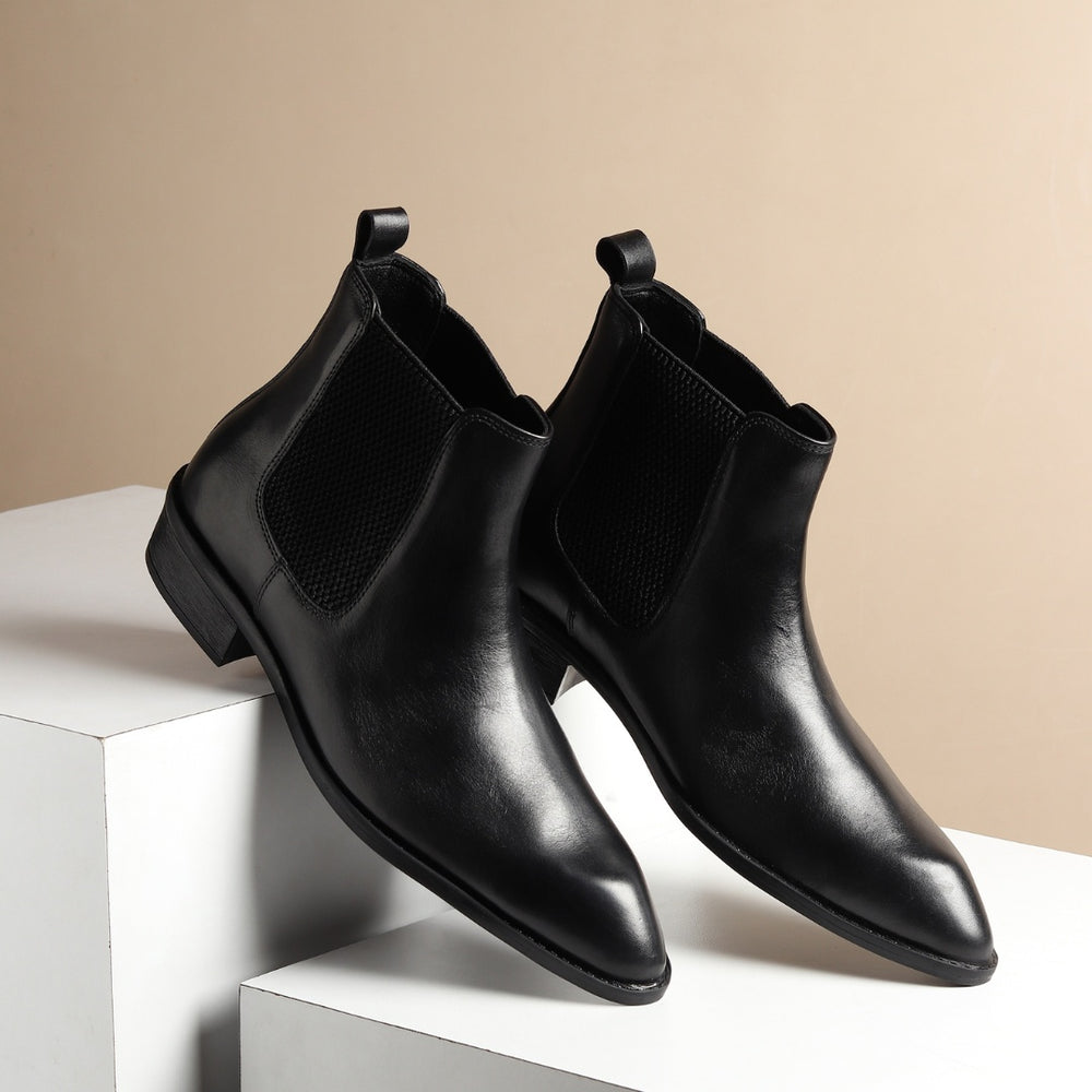 Hayes London | Triabbiani Cuban Heel Boots – Black Plain Genuine Leather Men’s Boots (2.5-Inch Heel & Tapered Toe Design)