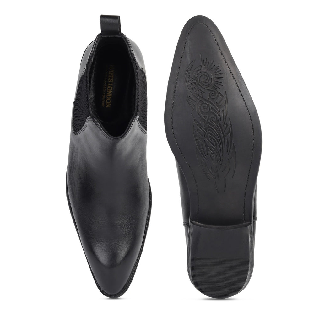 Hayes London | Triabbiani Cuban Heel Boots – Black Plain Genuine Leather Men’s Boots (2.5-Inch Heel & Tapered Toe Design)