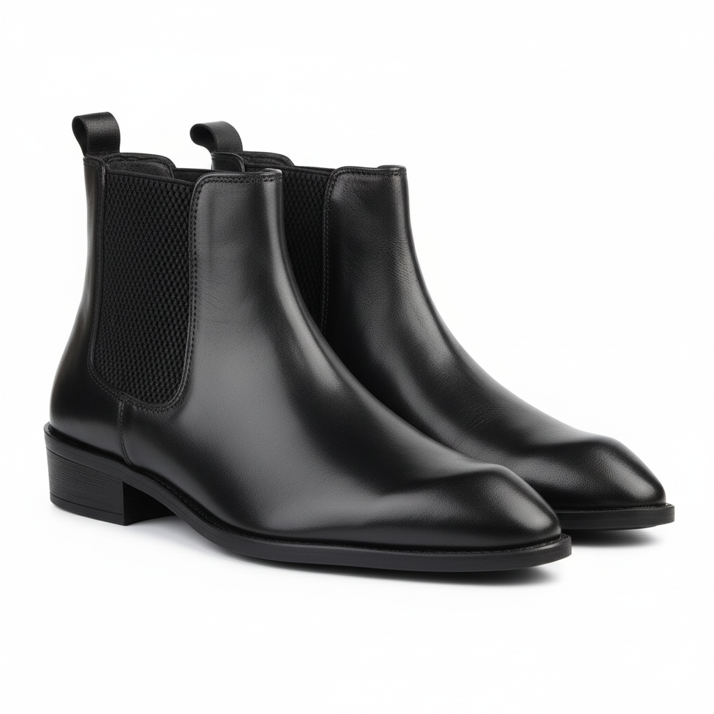Hayes London | Triabbiani Cuban Heel Boots – Black Plain Genuine Leather Men’s Boots (2.5-Inch Heel & Tapered Toe Design)