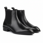 Triabbiani Cuban Heel Boots – Black Plain Genuine Leather Men’s Boots (2.5-Inch Heel & Tapered Toe Design)