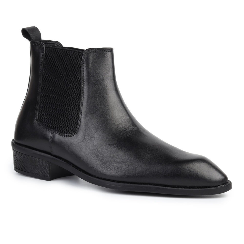 Hayes London | Triabbiani Cuban Heel Boots – Black Plain Genuine Leather Men’s Boots (2.5-Inch Heel & Tapered Toe Design)
