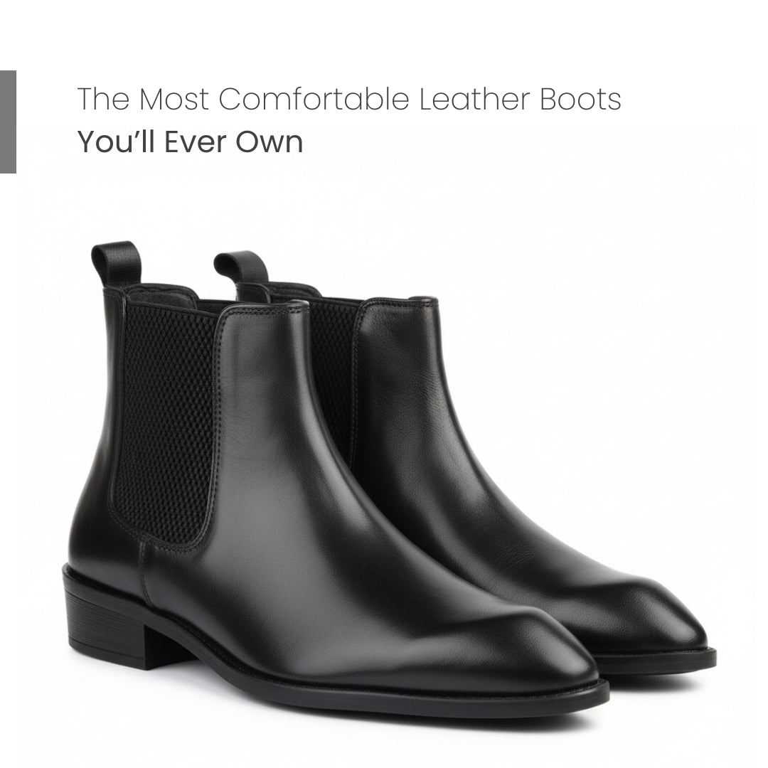 Hayes London | Triabbiani Cuban Heel Boots – Black Plain Genuine Leather Men’s Boots (2.5-Inch Heel & Tapered Toe Design)