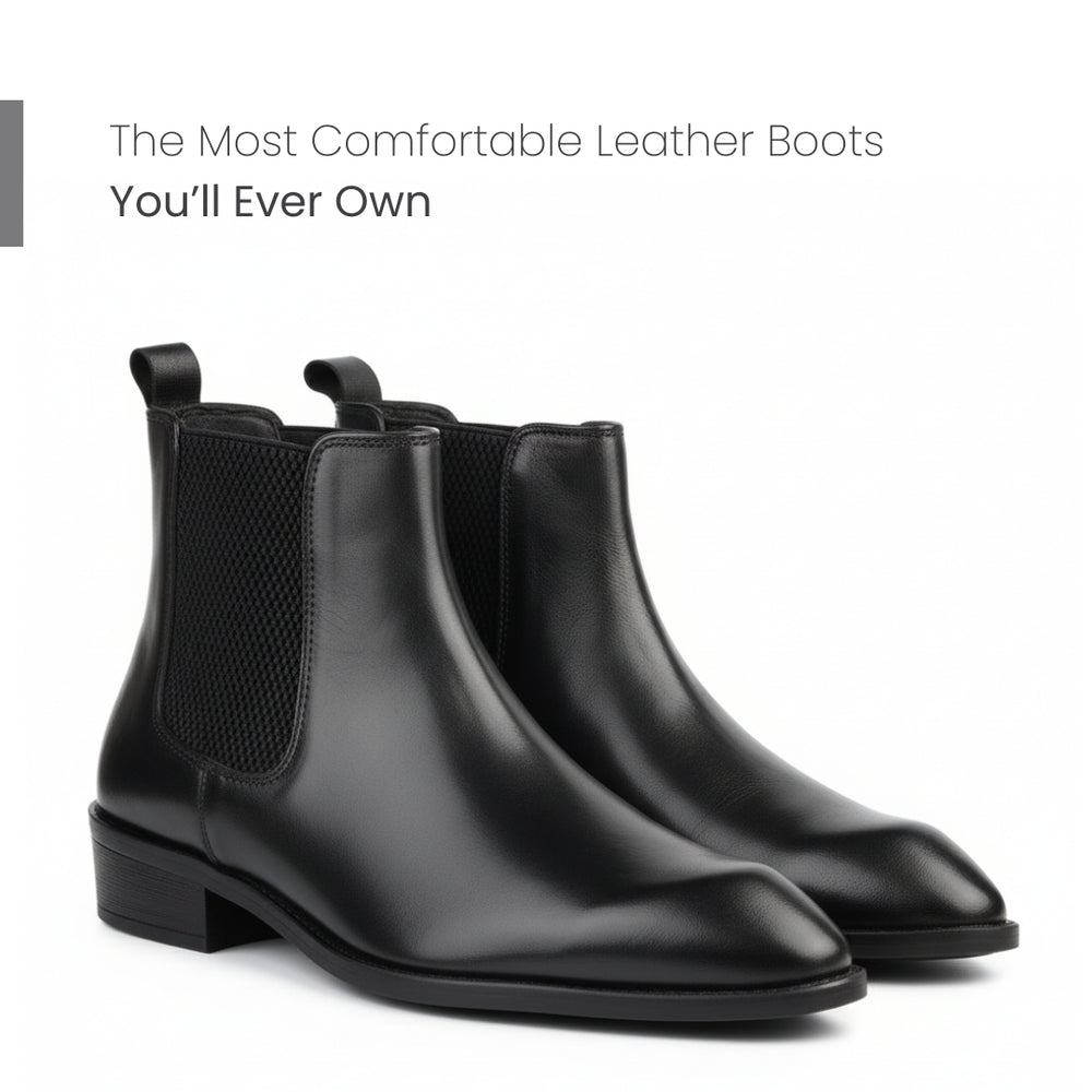 Hayes London | Triabbiani Cuban Heel Boots – Black Plain Genuine Leather Men’s Boots (2.5-Inch Heel & Tapered Toe Design)