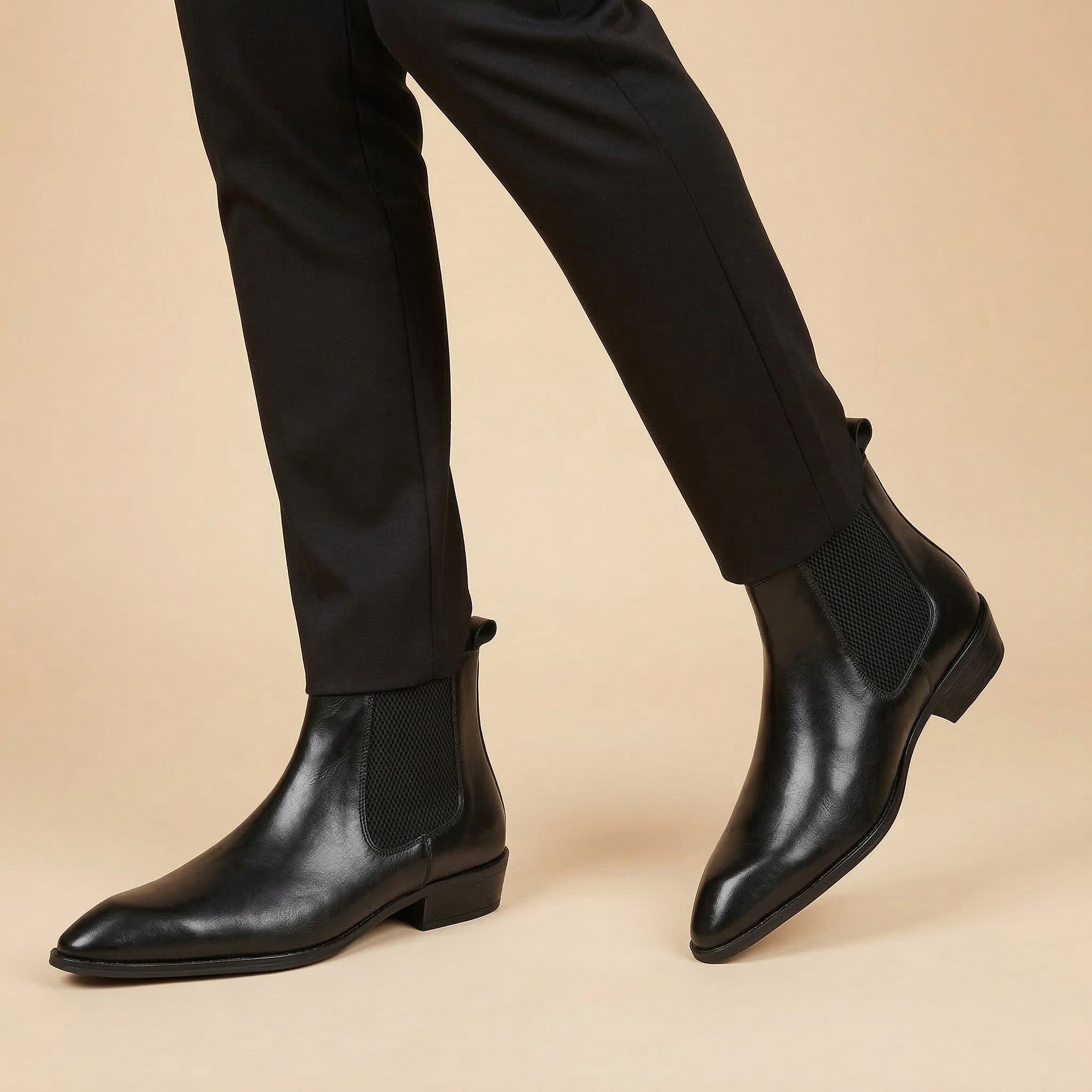 Hayes London | Triabbiani Cuban Heel Boots – Black Plain Genuine Leather Men’s Boots (2.5-Inch Heel & Tapered Toe Design)