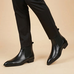 Hayes London | Triabbiani Cuban Heel Boots – Black Plain Genuine Leather Men’s Boots (2.5-Inch Heel & Tapered Toe Design)