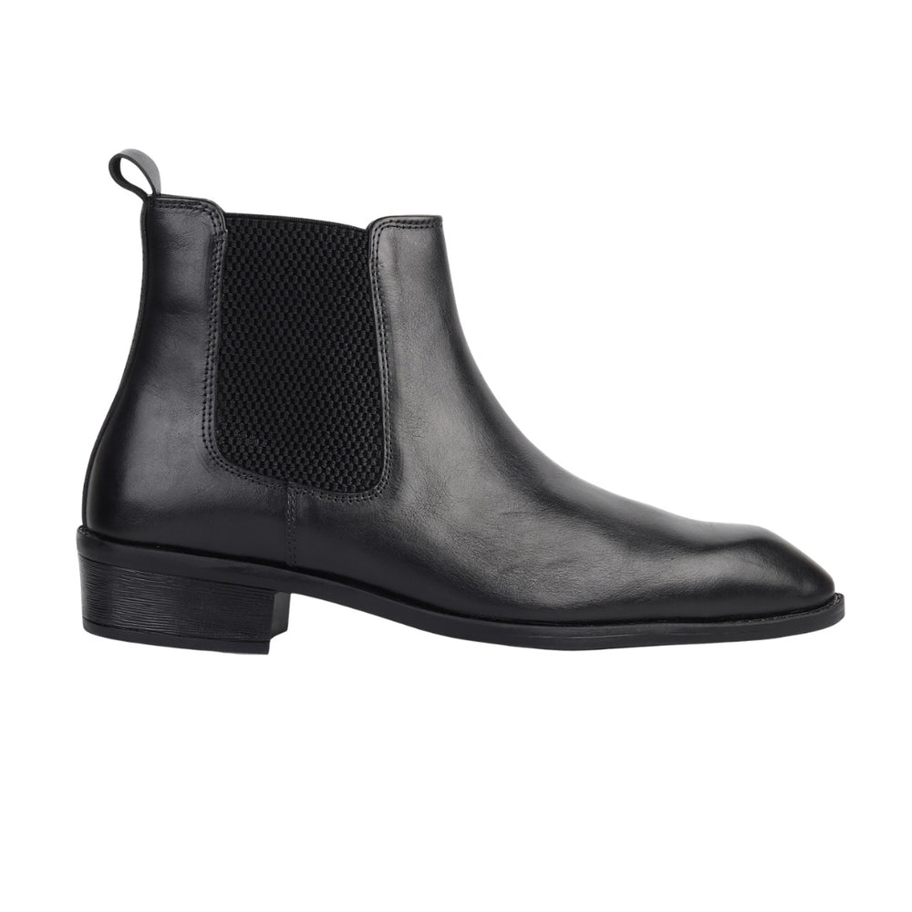 Hayes London | Triabbiani Cuban Heel Boots – Black Plain Genuine Leather Men’s Boots (2.5-Inch Heel & Tapered Toe Design)