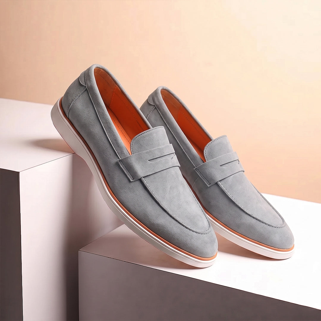 Velour Ash Grey - Italian Suede Leather Casual Loafer Shoes for Men – Smart, Breathable Summer-Walk Loafers