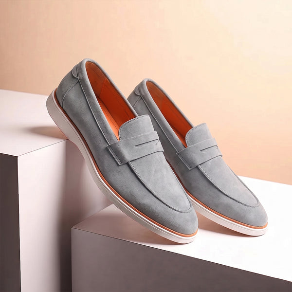 Hayes London | Velour Ash Grey - Italian Suede Leather Casual Loafer Shoes for Men – Smart, Breathable Summer-Walk Loafers
